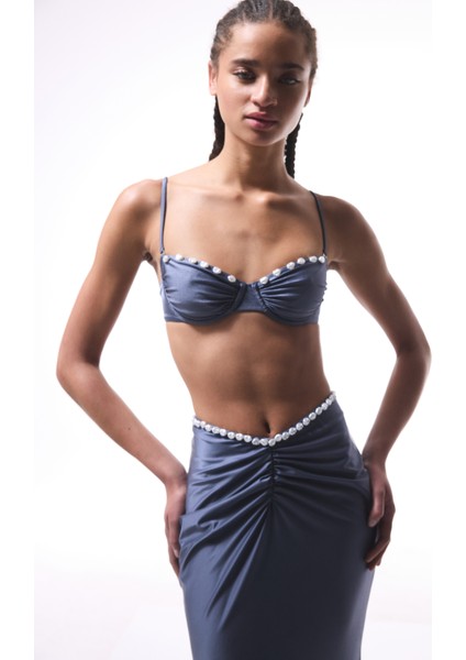 Seashell Gri Balenli Bikini Üstü - Gamze Erçel Koleksiyonıu indirimleri