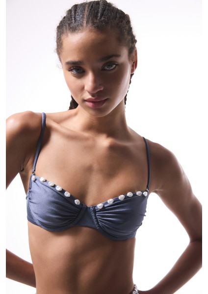 Seashell Gri Balenli Bikini Üstü - Gamze Erçel Koleksiyonıu
