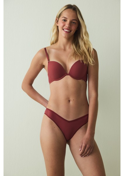 Bordo Balenli Ayarlanabilir Askılı Push Up Sütyen modelleri