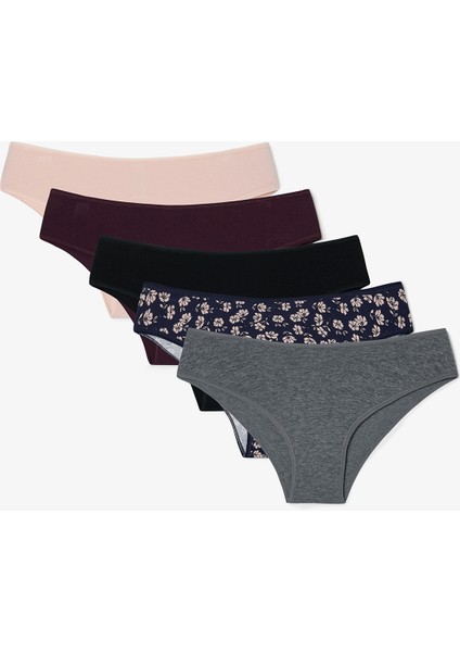 Darker Flower Çiçek Desenli Düşük Bel 5'li Slip Külot