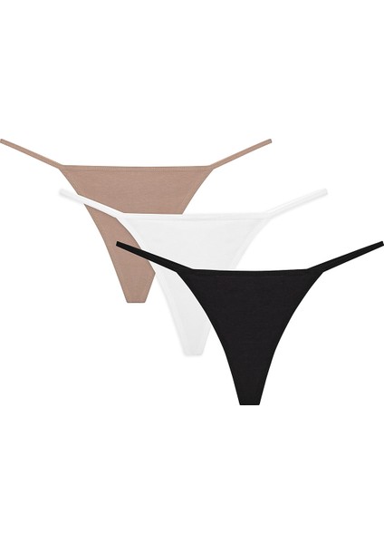 New Basic Çok Renkli 3lü Pamuklu String Külot