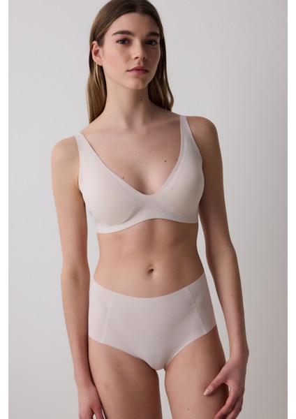 Invisible Ribbed Seramik Bej Sütyen