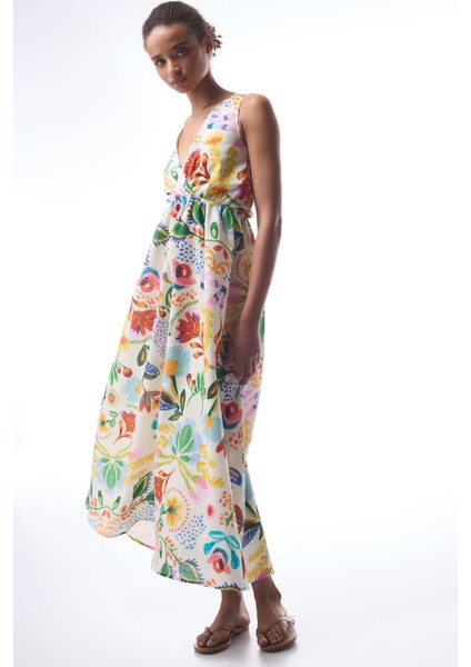 Ila Çiçek Desenli Maxi V Yaka Plaj Elbisesi indirimleri