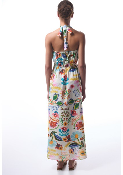 Ila Çiçek Desenli Maxi V Yaka Plaj Elbisesi