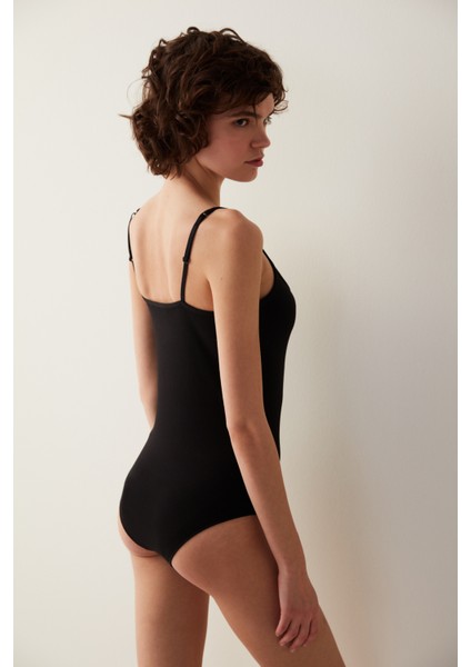 Siyah İnce Askılı Body