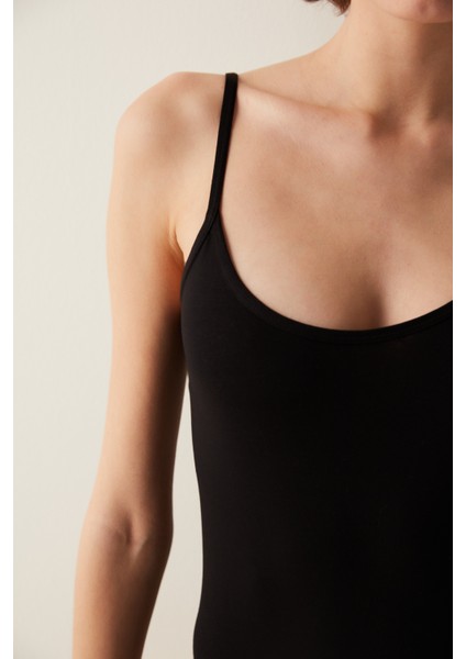 Siyah İnce Askılı Body