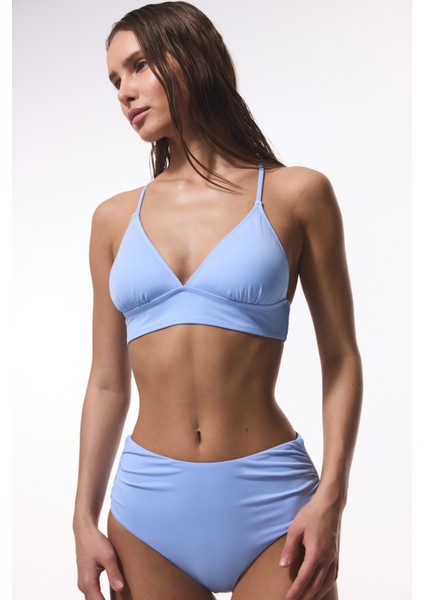 Açık Mavi High Shirred Yüksek Bel Bikini Altı