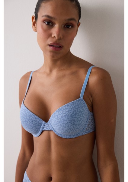 Mavi Daylift Çiçekli Dantelli Balenli Dolgusuz Toparlayıcı Sütyen