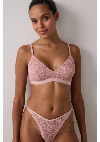 Açık Gül Kurusu Zebra Desenli Balensiz Dolgusuz Üçgen Sütyen