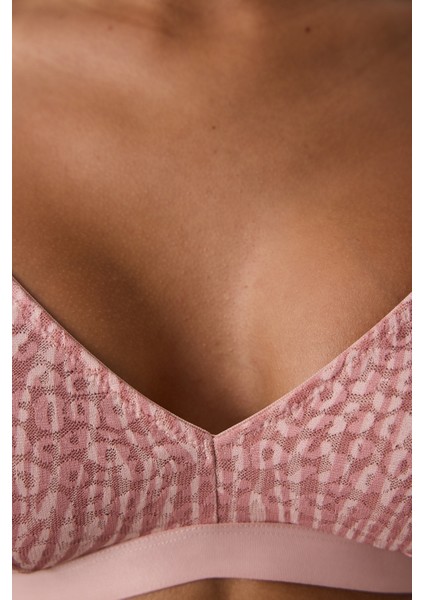 Açık Gül Kurusu Zebra Desenli Balensiz Dolgusuz Üçgen Sütyen