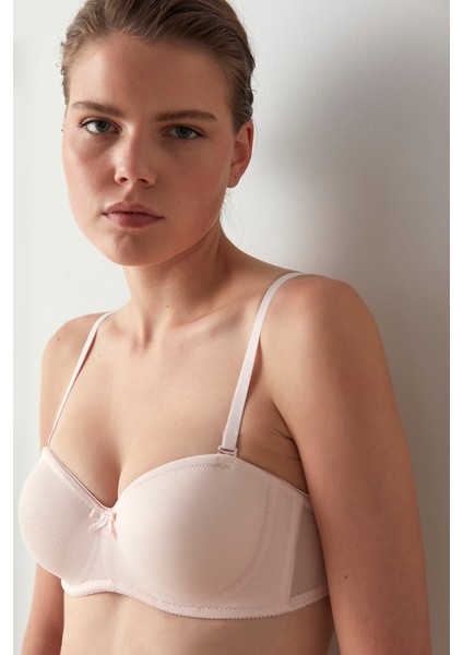 Pembe Toparlayıcı Balenli Dolgusuz Straplez Lotus Sütyen