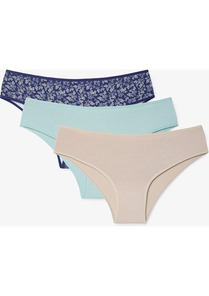 Oceanna 3'lü Yaprak Desenli Pamuklu Düşük Bel Slip Külot