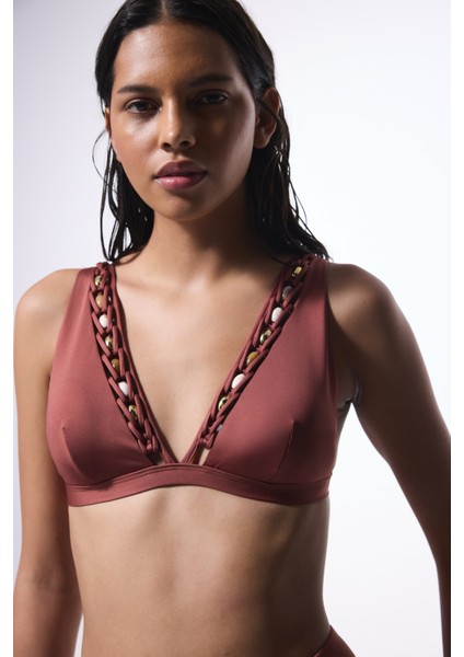 Açık Kahverengi Astrid Deep V Kesim Bikini Üstü