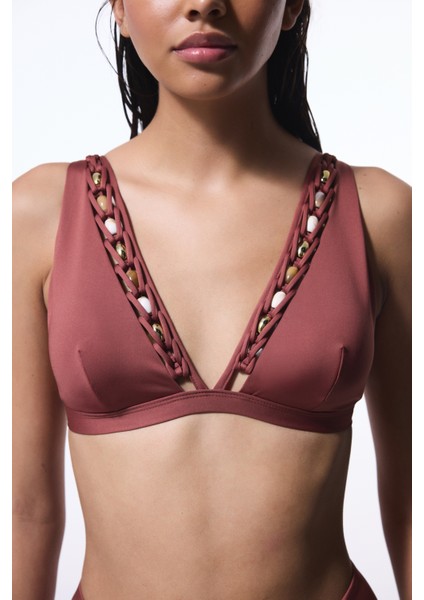 Açık Kahverengi Astrid Deep V Kesim Bikini Üstü