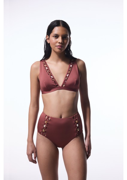 Açık Kahverengi Astrid Deep V Kesim Bikini Üstü