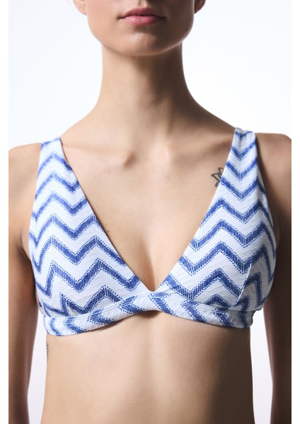 Biana Navy Deep V Kesim Zigzag Desenli Bikini Üstü