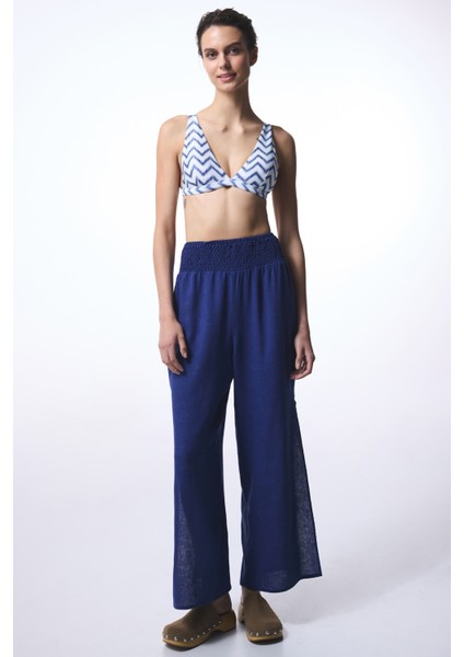 Biana Navy Deep V Kesim Zigzag Desenli Bikini Üstü