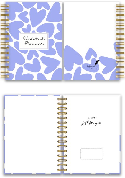 Sert Kapak A5 Spiralli Ajanda (Süresiz Planlayıcı Ajanda) Mor Kalpler modelleri