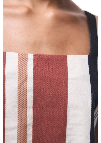 Etnik Desen Kare Yaka Renkli Crop Üst