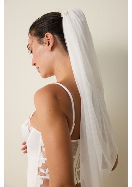 Kırık Beyaz Brode Işlemeli Çiçekli Push Up Korseli Büstiyer