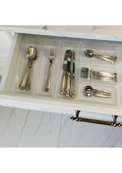 6'lı Modüler Set Mutfak Çekmece Içi Düzenleyici Çatal Kaşık Bıçak Organizeri Kristal modelleri