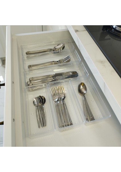 6'lı Modüler Set Mutfak Çekmece Içi Düzenleyici Çatal Kaşık Bıçak Organizeri Kristal fırsatları