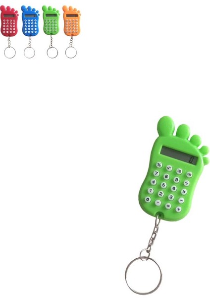 Yeşil Ayak Şekilli Mini 8 Haneli Hesap Makinesi Anahtarlık (1 Adet) (Ebat: 6,7 cm x 4 Cm)