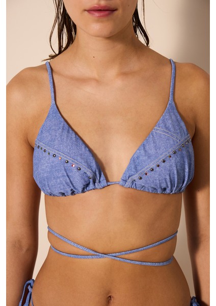 Jade Üçgen Zımbalı ve Taşlı Çok Renkli Bikini Üstü - Gamze Erçel Koleksiyonu