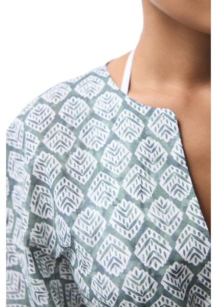 Yeşil Spring V Yaka Mini Kaftan