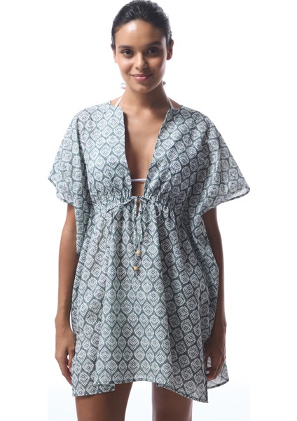 Yeşil Spring V Yaka Mini Kaftan
