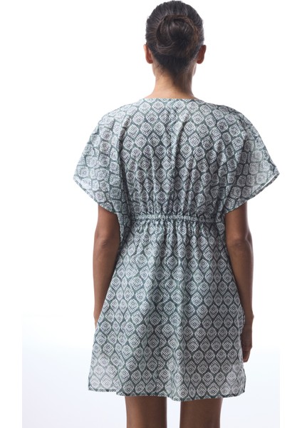 Yeşil Spring V Yaka Mini Kaftan