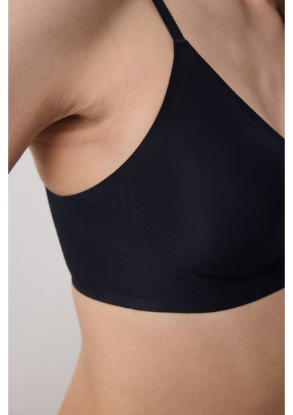 Zerogram - Ribbed Light Invisible Siyah Sütyen