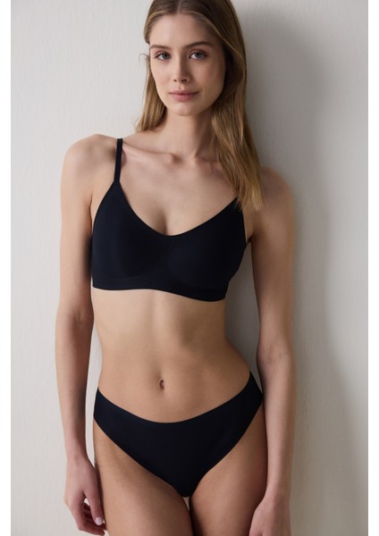 Zerogram - Ribbed Light Invisible Siyah Sütyen