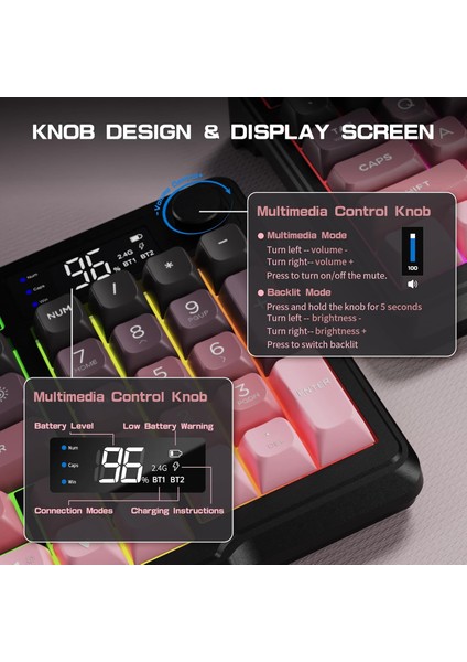 Freewolf M96 2.4g Bt5.0 Çift Bağlantılı Tft LED Ekranlı Reinbow Gaming Oyuncu Klavye fırsatları