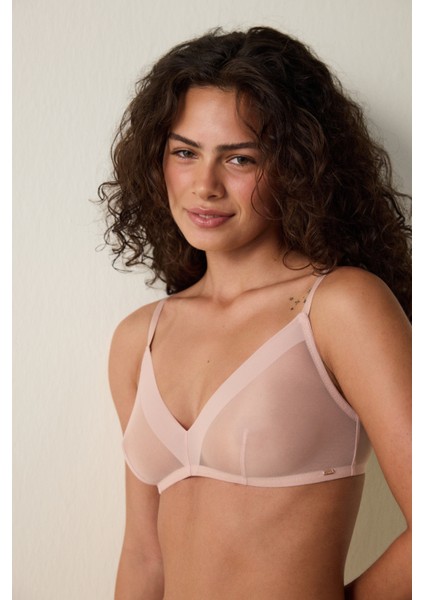 Açık Gül Kurusu File Üçgen Balensiz Dolgusuz Sütyen