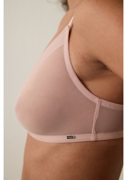 Açık Gül Kurusu File Üçgen Balensiz Dolgusuz Sütyen