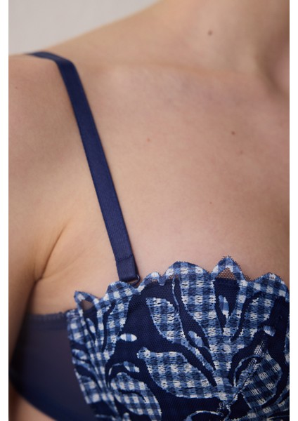 Heart Broderie Lacivert Sütyen