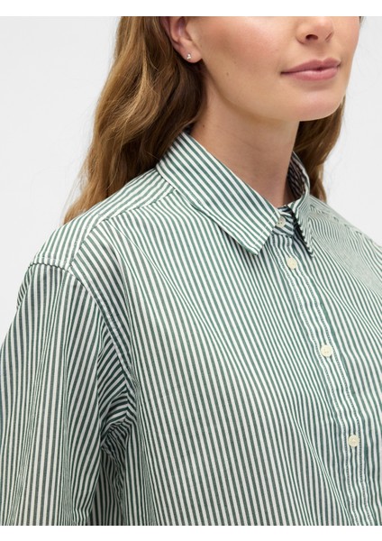 Kadın Yeşil Relaxed Cropped Poplin Peplum Gömlek modelleri