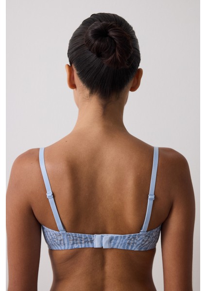 Açık Mavi Bloom Dantelli Balenli Dolgusuz Straplez Sütyen