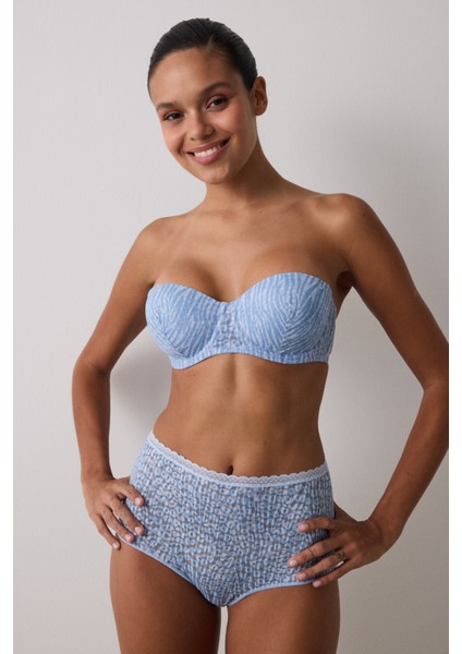 Açık Mavi Bloom Dantelli Balenli Dolgusuz Straplez Sütyen modelleri