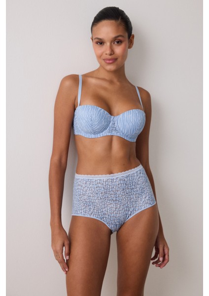 Açık Mavi Bloom Dantelli Balenli Dolgusuz Straplez Sütyen