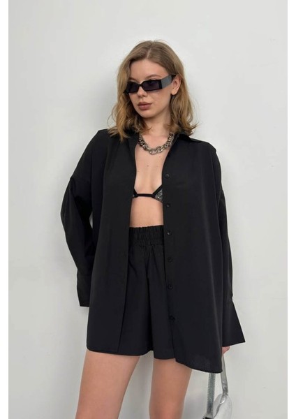 Oversize Gömlek Büzgülü Şort Takım modelleri