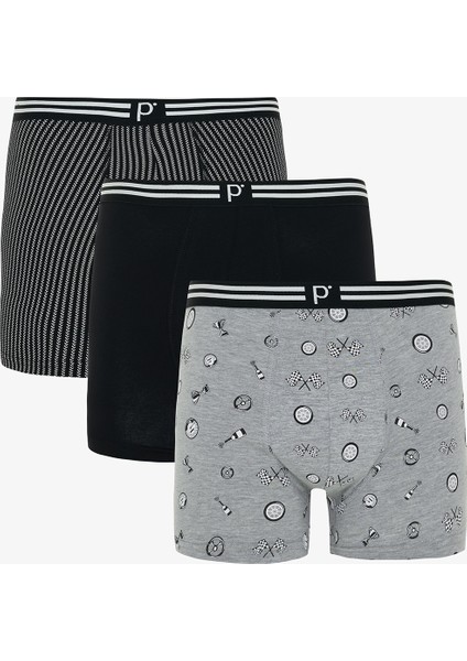 Erkek Race Geometrik Desenli Organik Normal Bel 3'lü Boxer