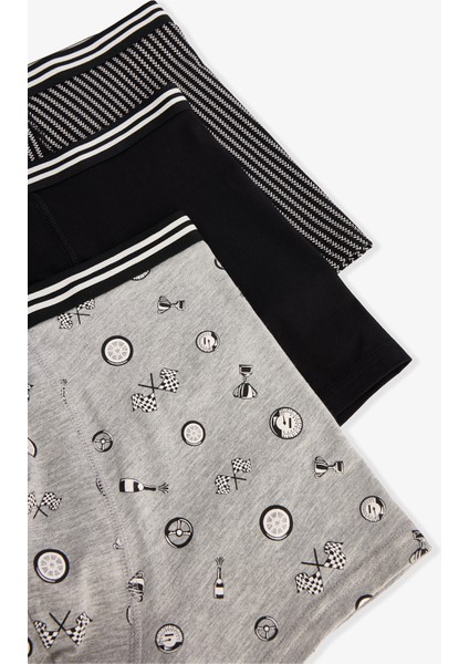 Erkek Race Geometrik Desenli Organik Normal Bel 3'lü Boxer