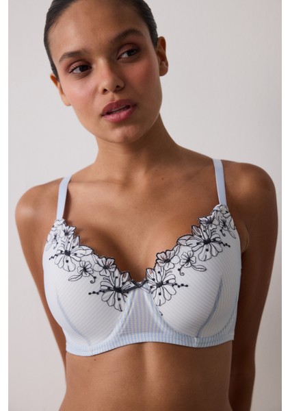 Çizgili Marvel Brode Detaylı Balenli Dolgusuz Toparlayıcı Sütyen