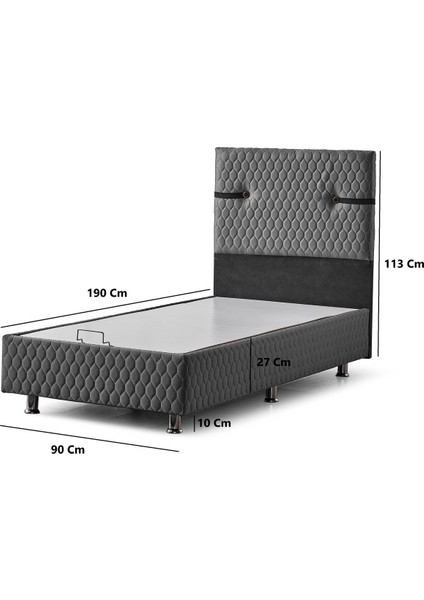 Aston Baza Başlık Yatak Gri Pedli Yatak Tek Kişilik 90X190 cm modelleri