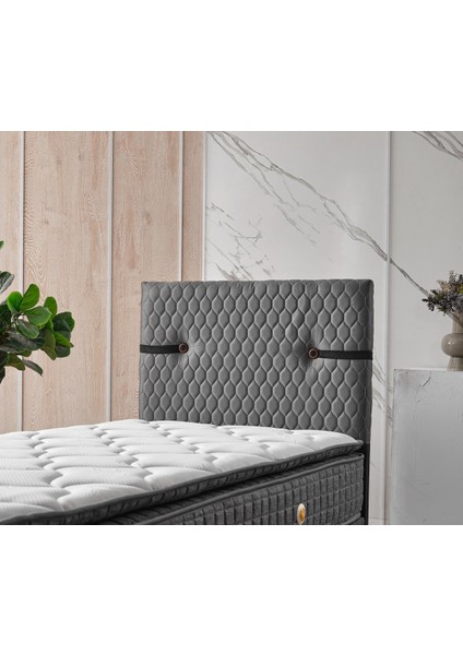 Aston Baza Başlık Yatak Gri Pedli Yatak Tek Kişilik 90X190 cm
