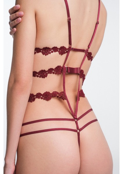 Bordo Olea Cut Out Detaylı Ayarlanabilir Askılı Balensiz Bodysuit