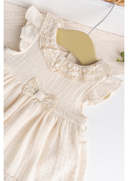 Güpürlü Fiyonklu Yazlık Müslin Kız Bebek Elbise Bebek Tulum fırsatları
