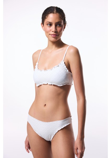 Kırık Beyaz Arizona Fırfırlı Slip Bikini Altı